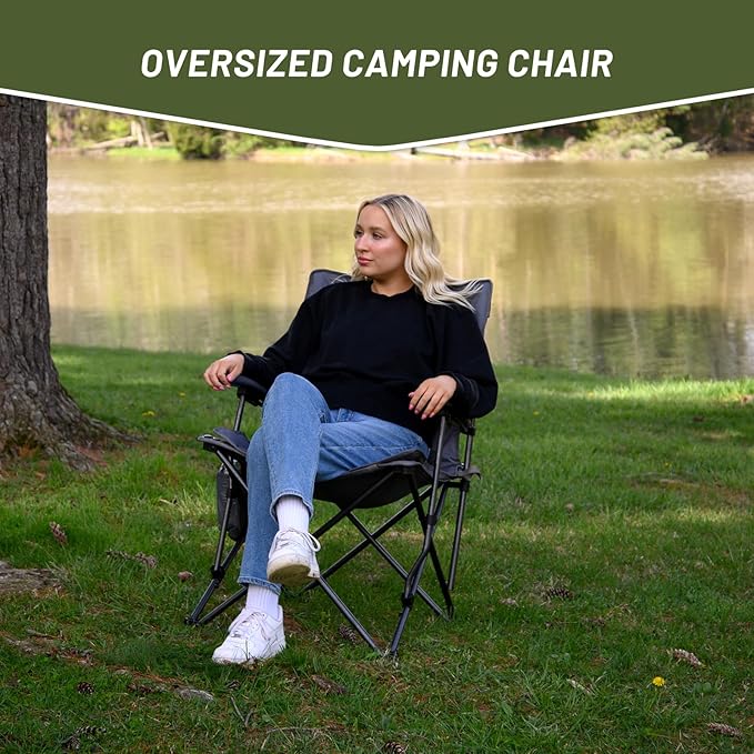 Timber Ridge Folding Camping Chair Removable Seat Padded Lawn Chairs Foldable Outdoor Camp Chair for Adults Supports Up to 300 LBS Grey