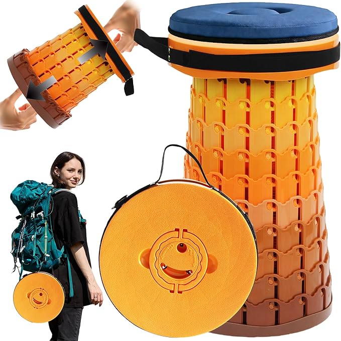 2026 Upgraded XXL Collapsible Stool with Thick Cushion19.7H-11.8D Telescoping Folding Stool for Adults More Sturdy Camping Stools with Load Capacity 1000lbs for OutdoorGardenFishingHiking