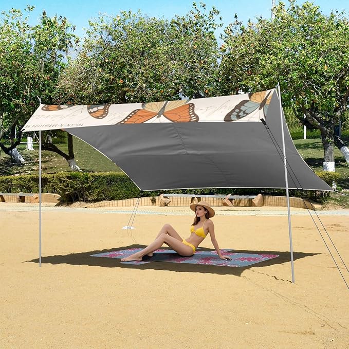 Retro Brown Butterflies Beach Tent Camping Sun Shelters Portable Outdoor Canopy Sun Shade for Camping Trips Fishing Backyard Fun or Picnics Easy Setup with Carrying Bag