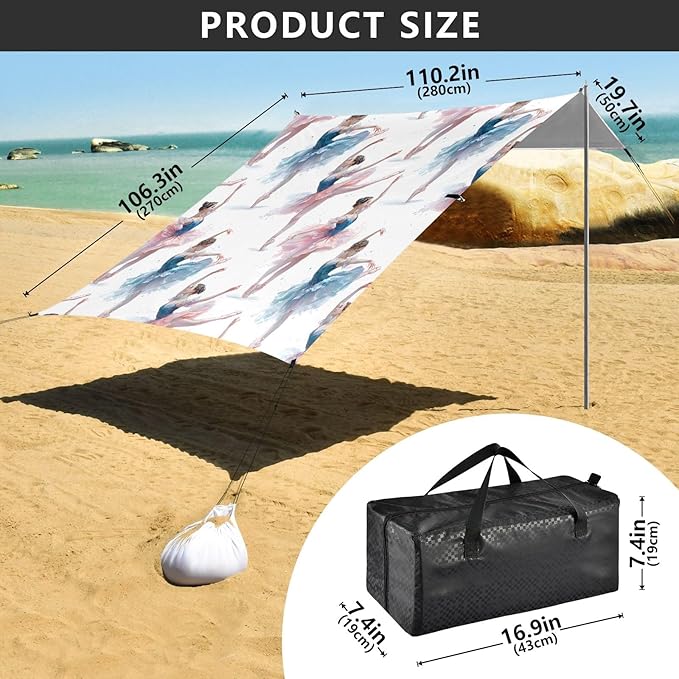 Blue Pink Ballet Dancer Pattern Camping Sun Shelter Beach Tent Portable Beach Sun Shade Outdoor Canopy for Camping Trips Fishing Picnic