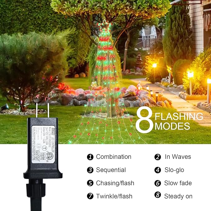 PUHONG Christmas Decoration Outdoor Star String Lights320 LED Christmas Lights[8 Modes &amp Waterproof] Lighted Christmas Star for Halloween Xmas New Year Holiday (IronStar-Red+Green)