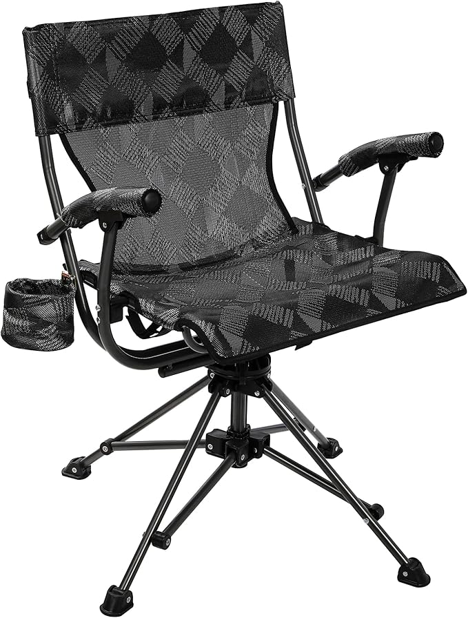 REDCAMP 360° Swivel Hunting Chairs for Ground Blinds Portable Folding Camping Chairs for Adults Hunting Seats with Hard Arms for Fishing Camping Black