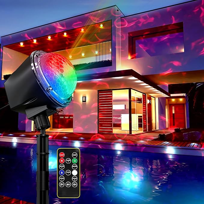Ocean Wave Projector Light Outdoor 14 Colors Water Wave Effect Ocean Lamp Remote &amp Timer IP65 Weatherproof for Christmas Halloween Yard House Parties Wedding Bedroom Ceiling Decor