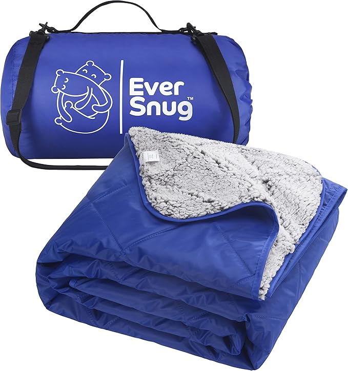 EverSnug Sherpa Waterproof Camping Blanket - Extra Thick and Warm Large Sherpa Fleece Outdoor Blanket for Camping Picnics Beaches Stadiums Pets - Washable and Windproof for Cold Weather (Blue)