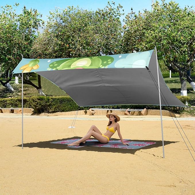 Cute Funny FrogCamping Sun Shelters 9.2 x 10.5 FT Beach Canopy Tent Sun Shade with Carrying Bag for Camping Trips Fishing Backyard Fun or Picnics 21340140
