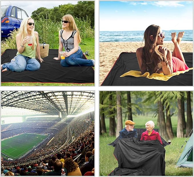 REDCAMP Large Waterproof Stadium Blanket for Cold Weather Soft Warm Fleece Camping Blanket Windproof for Outdoor Sports Blue/Red (Outer Black/Inner Black)