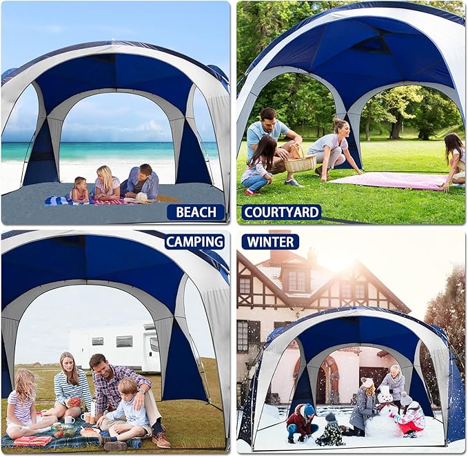 UNP Easy Beach Tent Pop Up Canopy UPF50+ Tent with Side Wall Ground Pegs and Stability Poles Sun Shelter Rainproof Waterproof for Camping Trips Backyard Fun Party Or Picnics