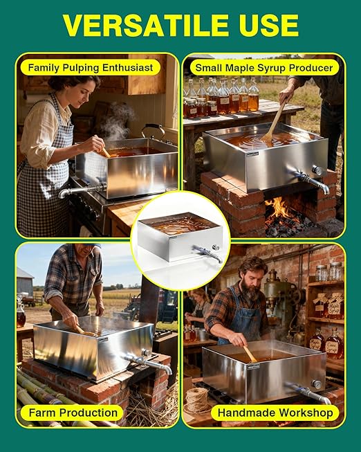 WantJoin Maple Syrup Evaporator Pan 24 Gallon - Syrup Evaporator Pan Stainless Steel w/Thermometer 24 * 24 * 10 Inch Upgraded Leak-Proof TIG Welded Seams Make 360 Bottles of 50oz