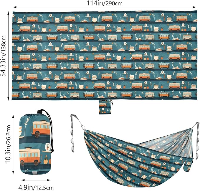 ALAZA Bus Car Camping Hammocks Single or 2 Person 500 lbs Portable Parachute Travel Hammock w/Tree Straps for Hiking Backpacking Indoor Outdoor