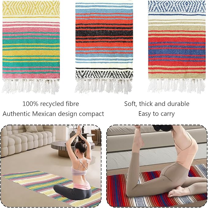 3 Pcs Mexican Blanket Bulk 45 x 70 Inch Yoga Blanket Large Cotton Outdoor Camping Blankets with Fringed for Outdoor Beach Picnic Home Decor