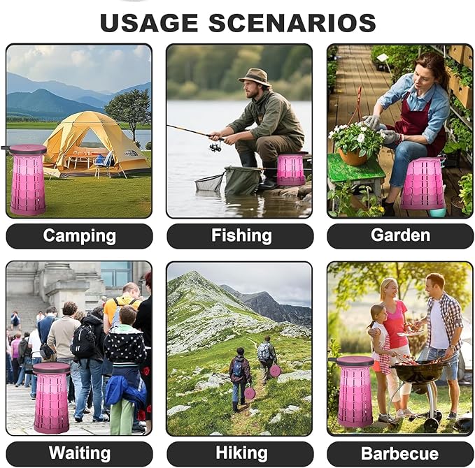 Ultra-Lightweight Collapsible Stool - Portable Folding Seat for Camping Hiking Travel &amp Outdoor Activities (Gradient Purple)