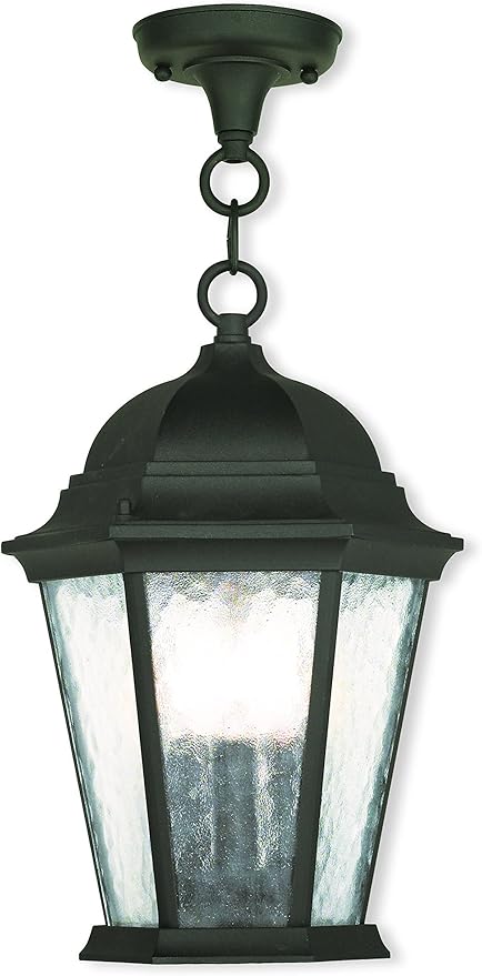 Livex Lighting 75469-14 Textured Black Outdoor Semi-Flush Mount with Clear Water Glass