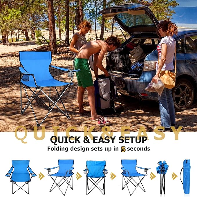 Joyfair Portable Camping Chair Outdoor Lawn Folding Chairs for Adults Heavy Duty Large Foldable Chairs for Beach Fishing Tailgating and More Outdoor Sport Carry Bag &amp Cup Holder