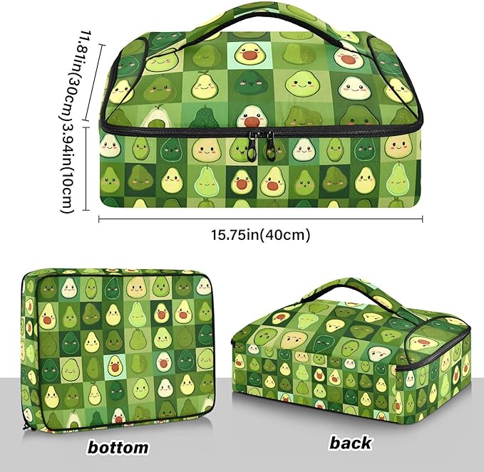 Casserole Carrier Pattern Cute AvocadoInsulated Casserole Carrier for Hot or Cold Food Thermal Lunch Tote for Potluck Parties Picnic Beach Fits 9 x 13 Inches Baking Dish