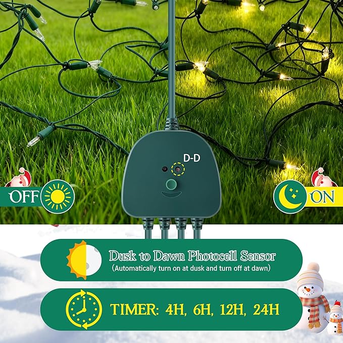Christmas Light Controller with Remote Create Dazzling Lighting Displays with Multiple Functions Timer Dusk to Dawn Sensor Adjust Speed for Outdoor Indoor String Light (4 Channel 14 Functions)