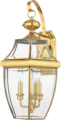 Quoizel Newbury Outdoor Wall Lantern 23 Inch 3-Light Polished Brass Wall Sconce French Country Exterior Wall Lantern Fixture E12 Base Clear Glass Outside Lights for Patio Porch Garage or Yard