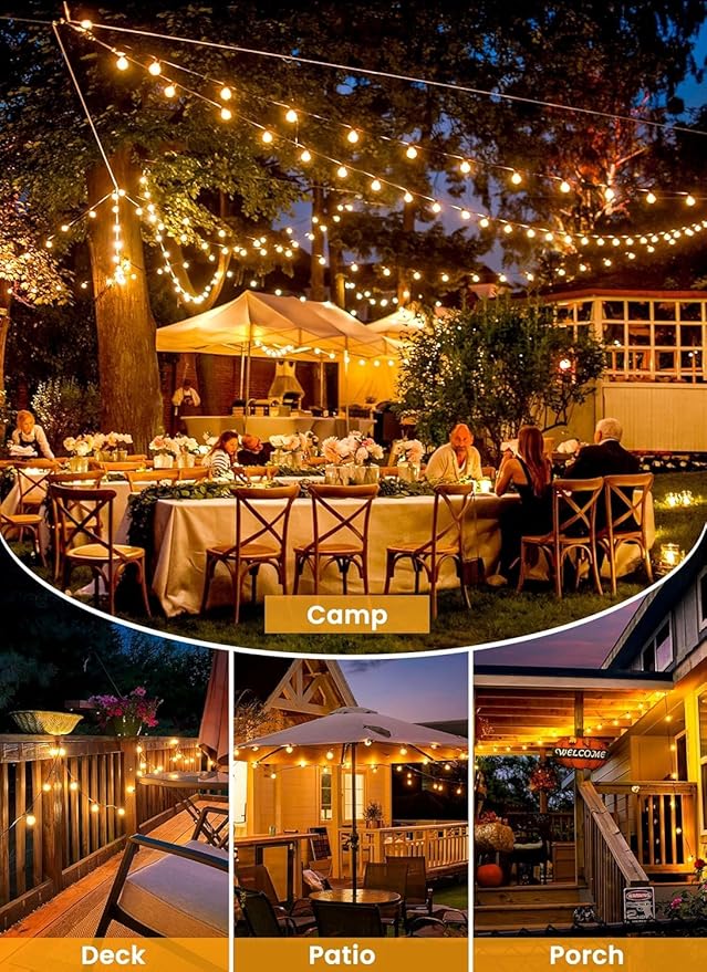 Brightown 38FT Solar String Lights Outdoor and 16 LED Shatterproof Bulbs Dimmable &amp Timable 3 Light Modes Solar Patio String Lights Outdoor for Cafe Garden Deck Outside Wedding No Remote Contr