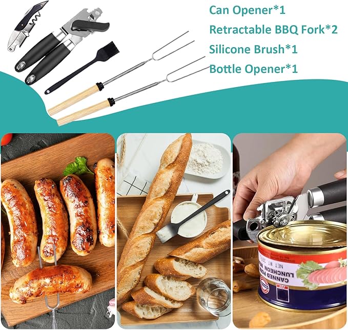 Camping Kitchen Utensil Set Outdoor Cooking Set Accessories Camping Cookware Kit for Travel RVs BBQs Stainless Steel Portable Camping Essentials Cooking Knife Set