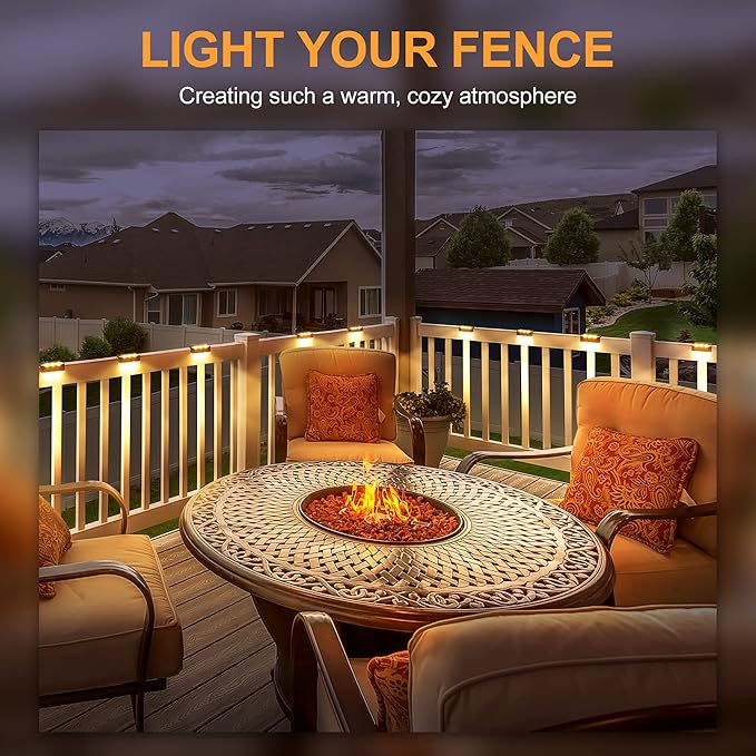 SOLPEX Solar Fence Lights 6 LEDs Solar Lights Outdoor Waterproof Solar Powered for Deck Stair Front Porch Balcony Walkway Garden Yard Patio Pool Decor IP65 Waterproof (16 Pack Warm White)