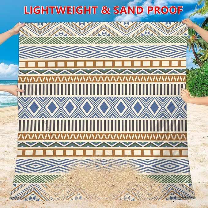 Beach Blanket Waterproof Sandproof Beach Mat Extra Large 86.6‘’×70.8‘’ Portable Foldable Quick Drying Outdoor Picnic Mat Beach Accessories for Travel Camping Hiking