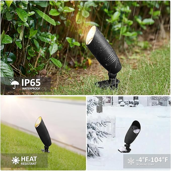 Low Voltage Landscape Spotlights Outdoor Tree Lights Wired LED 7W 5CCT Uplighting Outdoor 12V Landscape Spot Lights for Tree Wall Flag House Aluminum Black ETL Pack of 6
