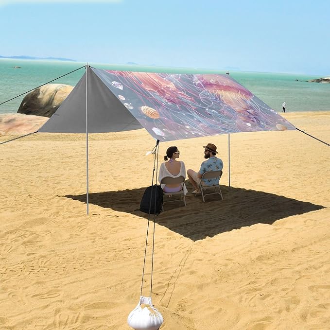 Bolaz Beach Canopy Tent Sun Shade9'×10.5' Large Family Beach Shade UPF50+- Outdoor Shade for Camping Trips FishingPink Jellyfish