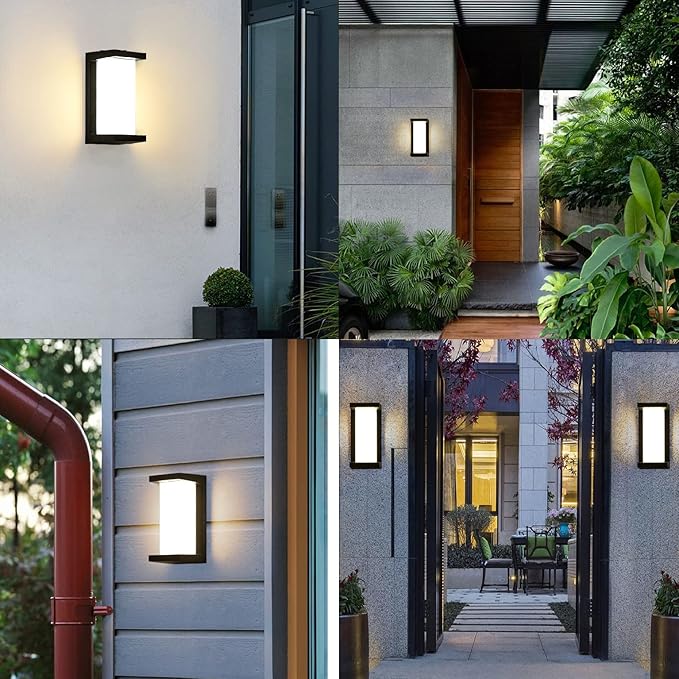 Modern Outdoor Wall Lights18W LED Sconce Aluminum Matte Black House LightIP65 Waterproof for Courtyard Garage Terrace Porch Stairs (Black with remoter)