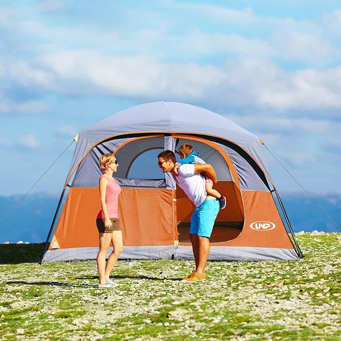 UNP Tents 6 Person Waterproof Windproof Easy SetupDouble Layer Family Camping Tent with 1 Mesh Door &amp 5 Large Mesh Windows -10'X9'X78in(H)