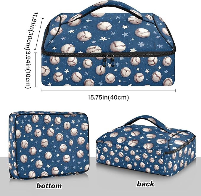 Casserole Carrier Baseball PatternInsulated Casserole Carrier for Hot or Cold Food Thermal Lunch Tote for Potluck Parties Picnic Beach Fits 9 x 13 Inches Baking Dish