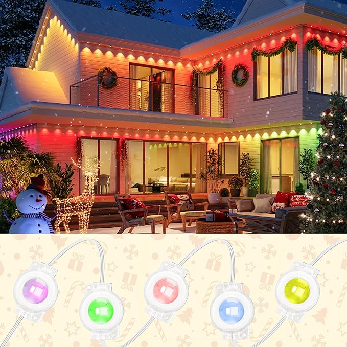 Permanent Outdoor Lights 63.6ft with 36 RGBIC LED Light with App Control Waterproof Permanent Christmas Lights for Outside Roofline Decor Garden Decor HouseParty Holiday Xmas Decoration