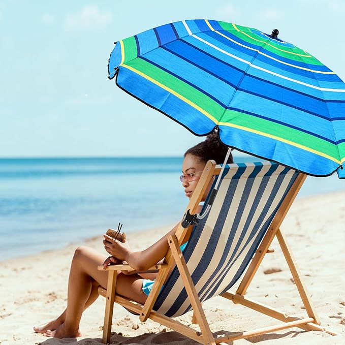Buryeah 2 Pcs Automatic Chair Umbrella with Universal Clamp 44 UPF 50+ Portable Clamp on Beach Chair Adjustable Wheelchair Umbrella for Outdoor Patio Parasol