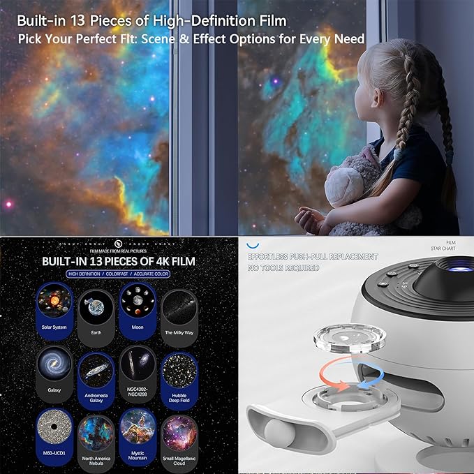 Galaxy Projector Pro 13-in-1 Planetarium Projector - Northern Lights Moon &amp Solar System 360° Rotating with Auto-Off Timer &amp Speed Control Ceiling Night Light for Astronomy Lovers Bedroom