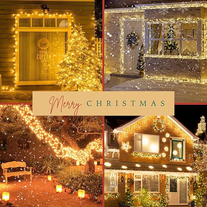 2-Pack Total 164FT 400LED Connectable Christmas Lights Outdoor Christmas String Lights Waterproof with 8 Modes &amp Timer Green Wire Twinkle Lights for Xmas Tree Decorations Outdoor Indoor Warm Wh