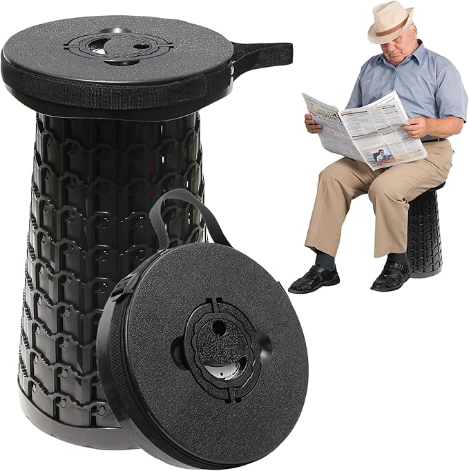 ALEVMOOM 18 Collapsible Stool 800lbs Max Weight Heavy Duty Portable Retractable Folding Telescoping Foldable Camping Stool for Adults Outdoor Fishing Travel BBQ (Black)