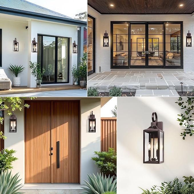 Oil Rubbed Bronze Dusk to Dawn Outdoor Wall Lighting 19 Large Outside Modern Wall Sconce Lantern Industrial Porch Light Wall Mount Waterproof Farmhouse Exterior Lamp 2-Light Brown 2 Pack