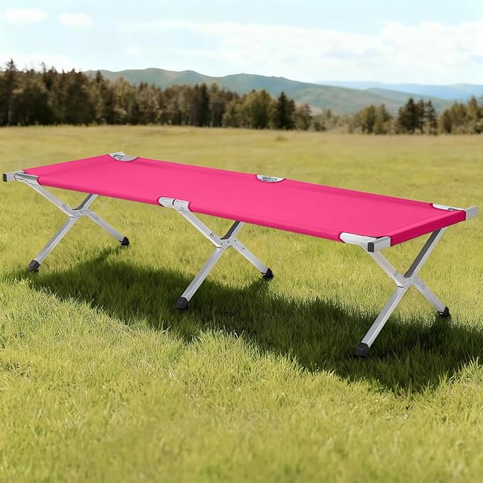 Portable Camping CotLightweight Sleeping BedFolding Tent Camping Cot Bed with Carrying Bag for Outdoor Hiking Travel Beach (Pink)
