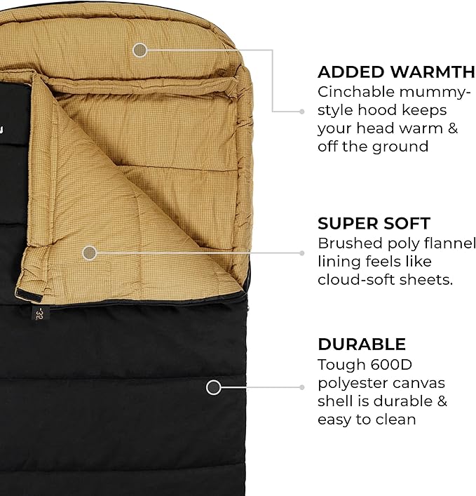 TETON Sports Deer Hunter Sleeping Bag Warm and Comfortable Camping Sleeping Bag Teton Tough Canvas Shell for Camping Hunting and Cold Weather