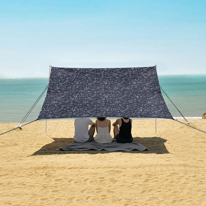 ALAZA Math Formula Sience Beach Tent Sun Shelter UPF50+ Protection Beach Shade Canopy w/ 4 Sandbags for Outdoor Camping Fishing Backyard Fun Picnic 10x9 ft