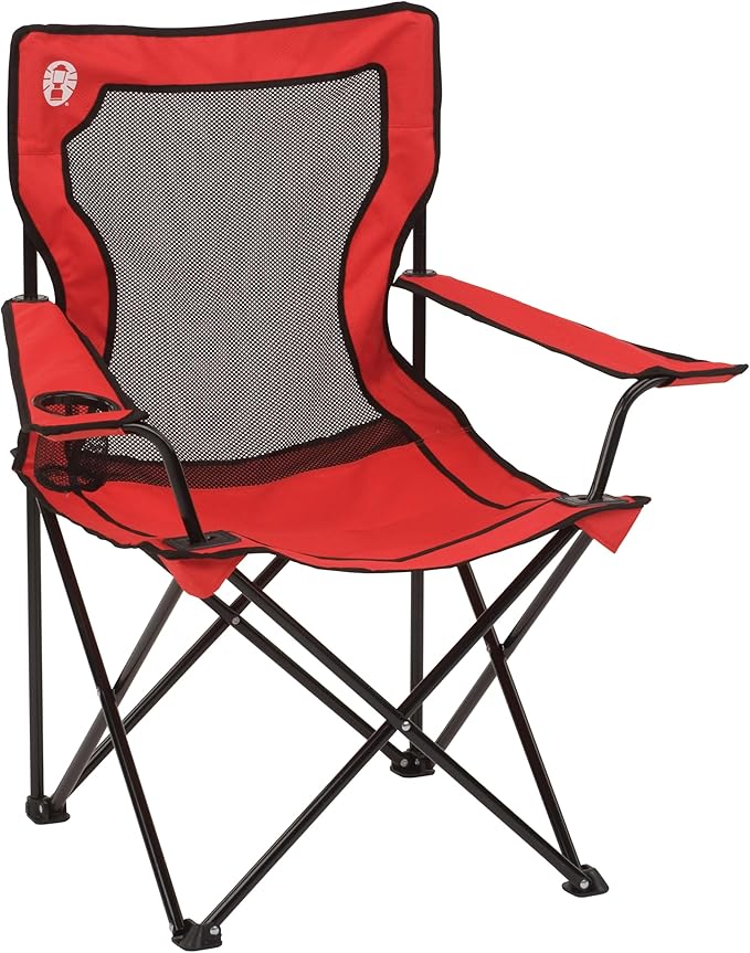 Coleman Broadband Mesh Quad Camping Chair with Carry Bag &amp Cup Holder Cooling Mesh Back with Adjustable Arms Great for Camping Tailgating Firepits Patio &amp More