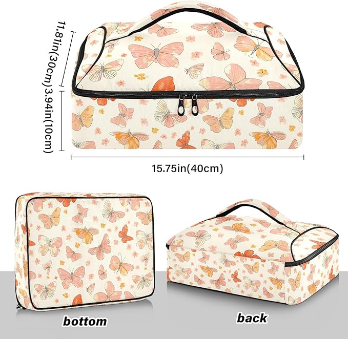 Casserole Carrier Grace Butterflies and Bows PrintInsulated Casserole Carrier for Hot or Cold Food Thermal Lunch Tote for Potluck Parties Picnic Beach Fits 9 x 13 Inches Baking Dish