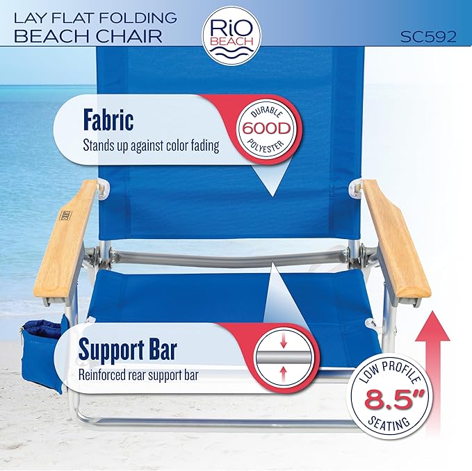 Rio Beach Classic 5-Position Lay-Flat Folding Beach Chair