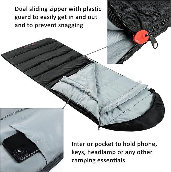 Alpine Swiss 0°C (32°F) Sleeping Bag Lightweight Waterproof with Compression Sack Adults All Seasons Camping Hiking Backpacking Travel Outdoor Indoor