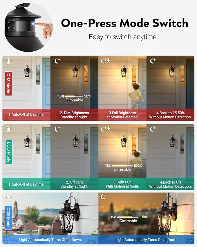 VIANIS Motion Sensor Outdoor Wall Lantern for Porch Oil Rubbed Bronze Exterior Lighting Fixtures Wall Mount 2-Pack Exterior Sconce Light with Tempered Seed Glass Outdoor Garage Lights for Coach