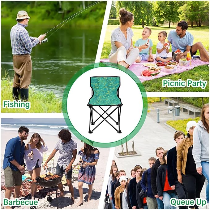 KLL Yellow Lines Turquoise Compact Camping Chairs Lightweight Portable Chair Includes Carry Bag Ice Fishing Chair for Camping Camp