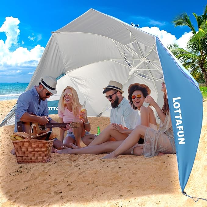 Beach Shelter Umbrella Premiere UPF 50+ Umbrella Shelter for Sun and Rain Protection for Adult (10-FootBlue Stripe)
