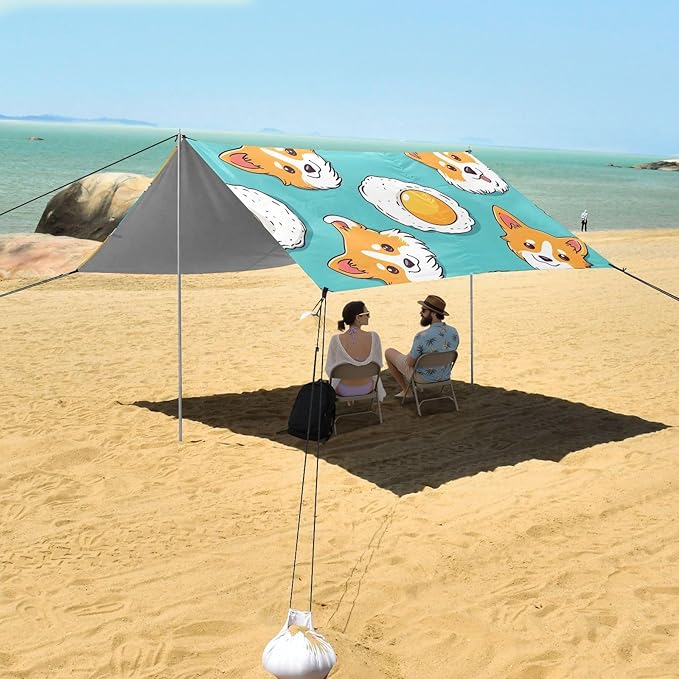Cute Dog Camping Sun Shelter Beach Tent Portable Beach Sun Shade Outdoor Canopy for Camping Trips Fishing Picnic