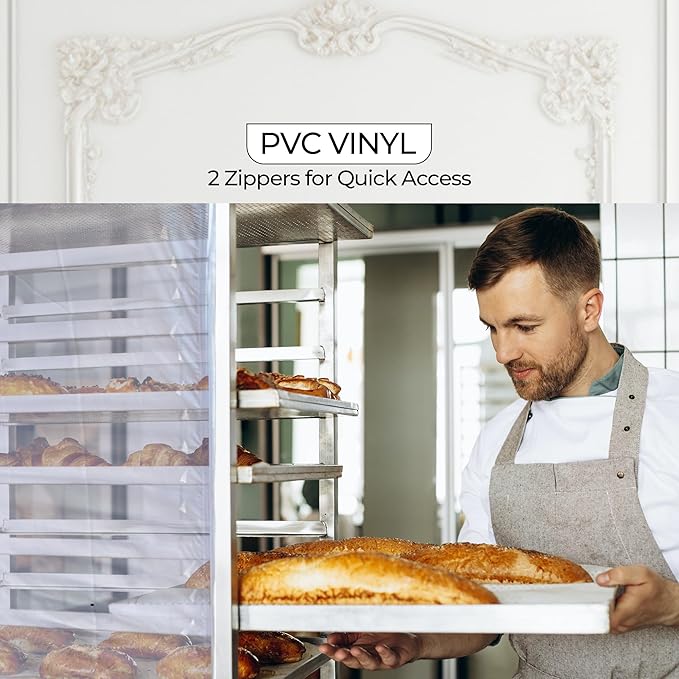 Bakery Food Pan Sheet Rack Cover – Heavy Duty PVC Vinyl Zippered Bun Pan Rack Cover – Long-lasting Use Durable Covers with 3 Zippers – Made in USA (Transparent 23W x 28L x 61H)