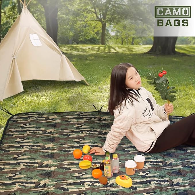 Camo Military Woobie Style Blanket- Waterproof Blankets with Adjustable Straps- 8 Pair Tie Cords military blanket with Reinforced Stitching- Ultralight RIBSTOP Travel Blanket for Camping &amp Outdoor