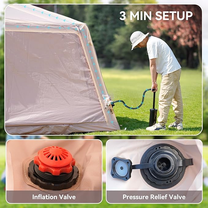 ABORON 2/6/8/10/12 Person Inflatable Camping Tent Easy Setup Blow Up Tent with Hand Pump PU3000mm Waterproof &amp Breathable 4 Season Glamping Tent for Outdoor Camping
