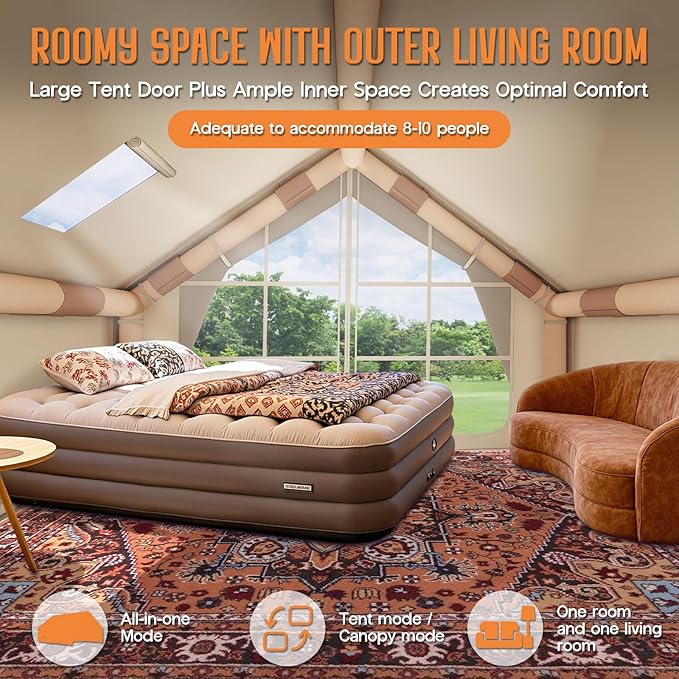 SPECRAFT Canvas Bell Yurt Tents &amp Inflatable Tent for Camping Waterproof Glamping Tent with Stove Jack Breathable Mesh Snowproofing Spacious 4-Season Family Shelter for Outdoor Camping Partie